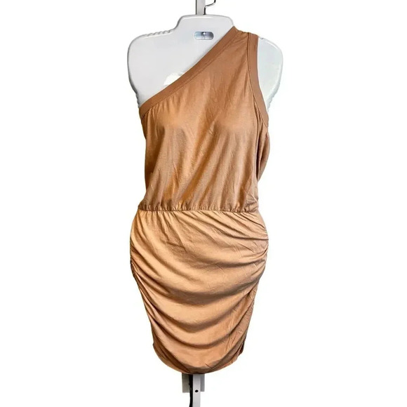 n:Philanthropy Revolve Neesa Mini Dress Nude Beige One Shoulder Ruched Sz L NWT - Picture 2 of 10